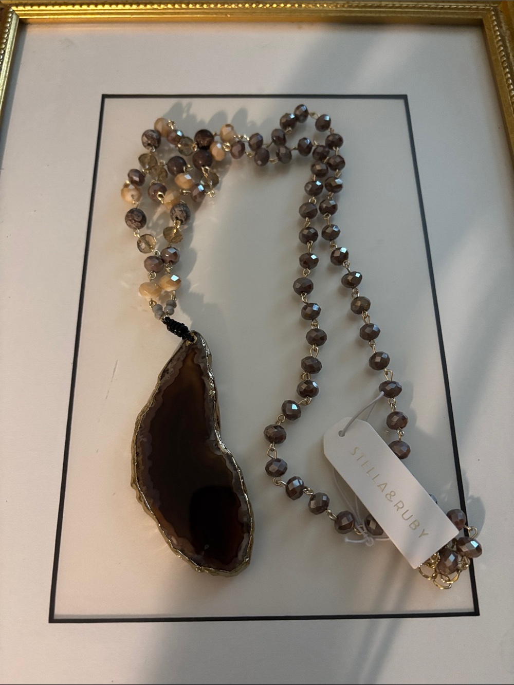 Stella & Ruby Brown Agate Pendant Beaded Necklace